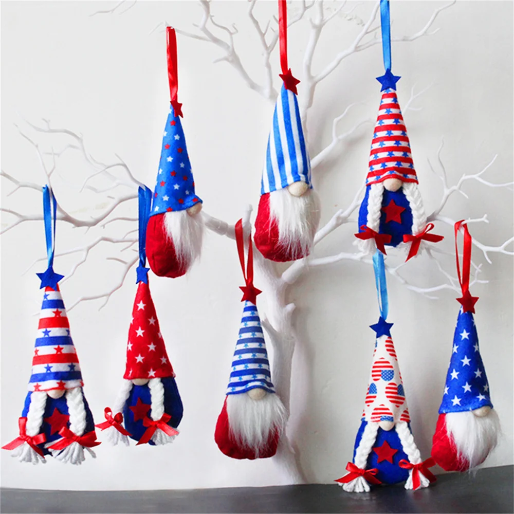 1Pc Independence Day Dwarf Gnome Decorations Shelf 4th Of July Memorial Day Window Hanging Pendant Cute Faceless Doll Ornaments