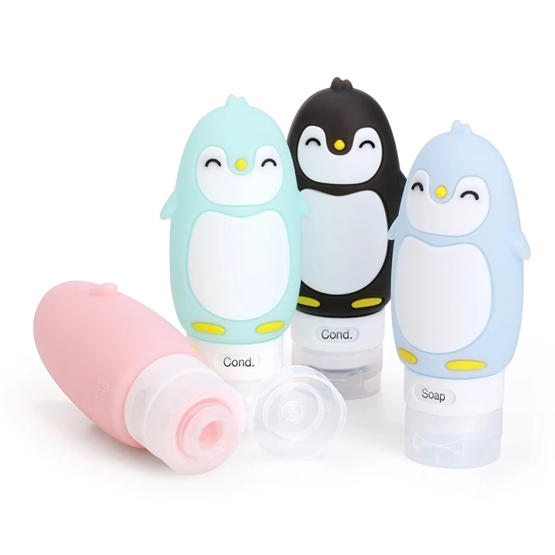 

90ML New Portable Cartoon Bear Penguin Animal Silicone Travel Case Organizer Shampoo Shower Gel Lotion Storage Refillable Bottle