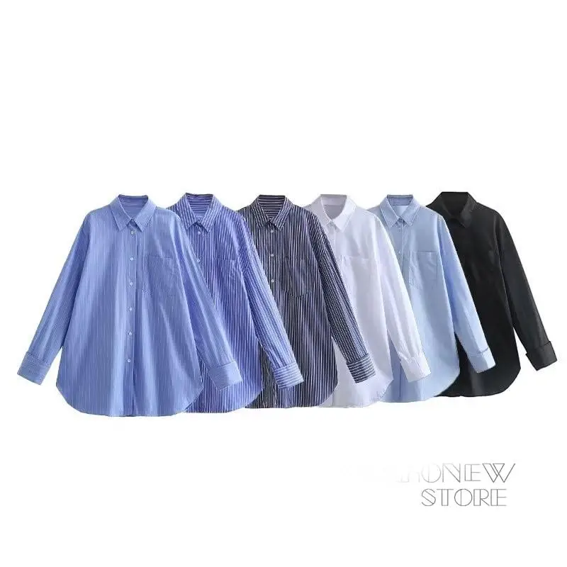 

ZAAHONEW 2023 весенне-осенние женские Модные Винтажные свободные блузки с длинным рукавом Женские однотонные повседневные рубашки с карманами Топ