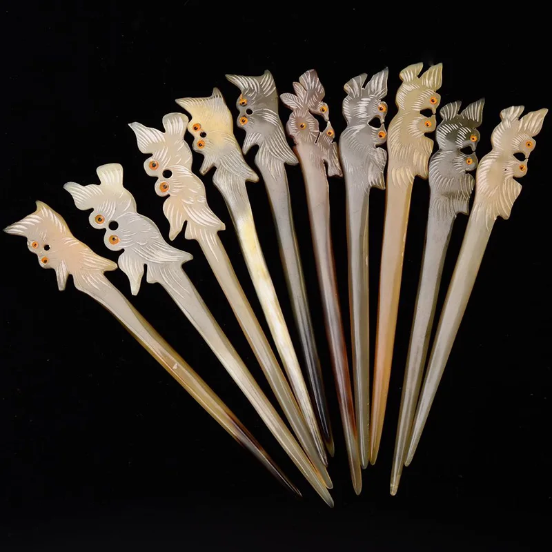 

Natural Ox Horn Hair Stick Vintage Hairpin Chinese Ancient Hair Updo Style Women Headwear Personality Hair Decor Birthday Gifts