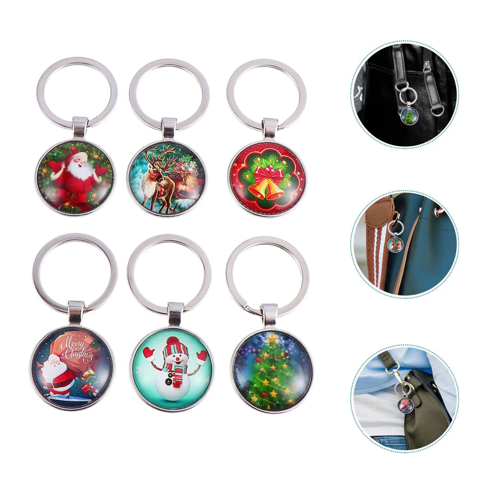 

6pcs Christmas Keychain Christmas Santa Claus Snowman Tree Ornaments Cartoon Pendant for Kids Xmas Gifts Sublimation products