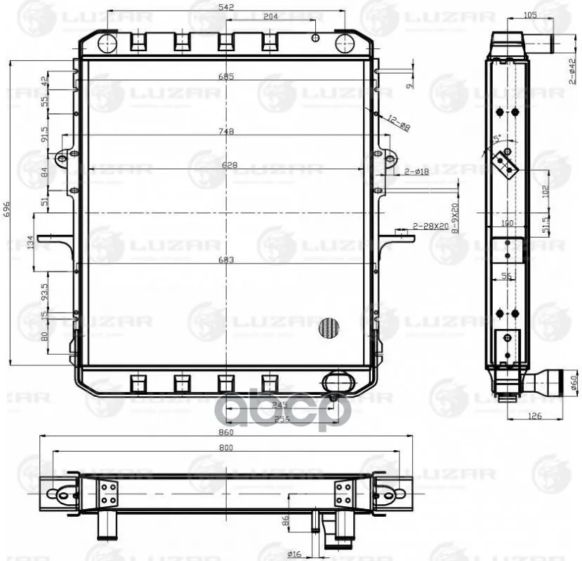 Lrc1225_радиатор Охлаждения Al 628x696x56мм Ан.54325-1301010 Маз С Дв.Ямз-236 Luzar арт. LRC1225 |