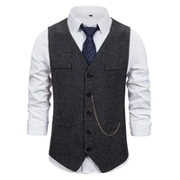 mens suit vest steampunk sleeveless jacket gentleman herringbone wool slim fit v neck party business colete