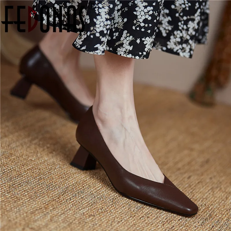 

FEDONAS Female Genuine Leather Shallow Basic Women Pumps 2021 New Spring Casual Concise High Heels Working Shoes Woman Classic