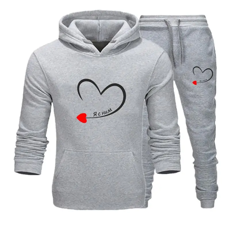 

2023Men Fsweatshirts Hoodies Fleece Fashion Suits S-4Xl 2Pcs Couple Tracksuit I'm with Her Print Lover Hoodie and Pants Clothes