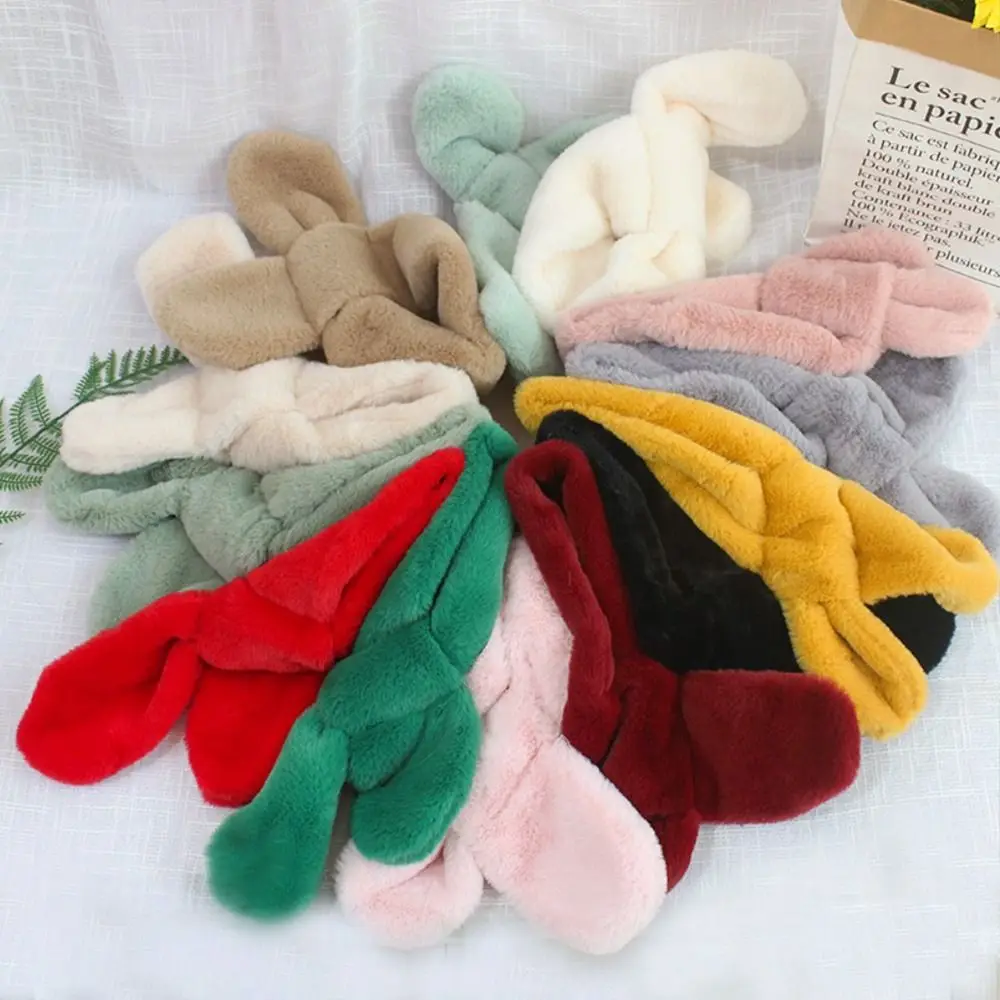 Милый однотонный шарф с крестом из искусственного кроличьего меха плюшевый