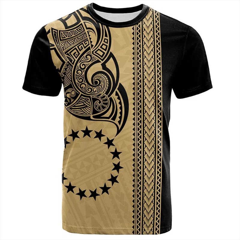 Фото 3D Printed The RepublicOf Cook Islands Flag Map T Shirt Cook Islands Coat Of Arms Graphic T-shirts For Men Vintage Short Sleeves №5
