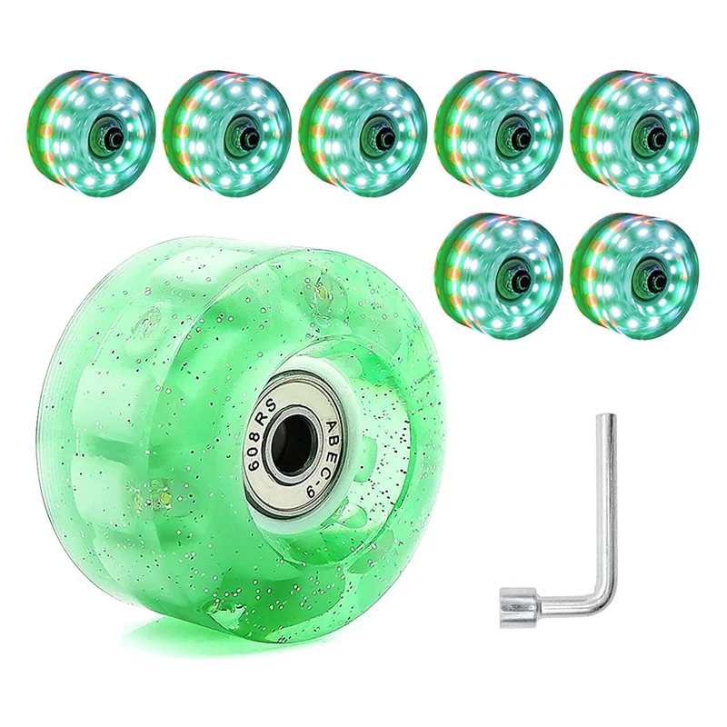 

8 Piece Glitter Light Up Roller Skate Wheels, Luminous Skate Wheels With Bearings Installed 32 X 58 Mm 78A