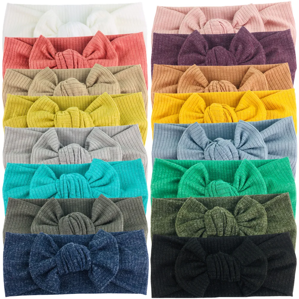 

20 Pcs/Lot,4 Inch Ribbed Headbands Newborn Solid Elastic Hair Bands Girls Hair Accessories Infant Cotton Head wrap Turban Bundle