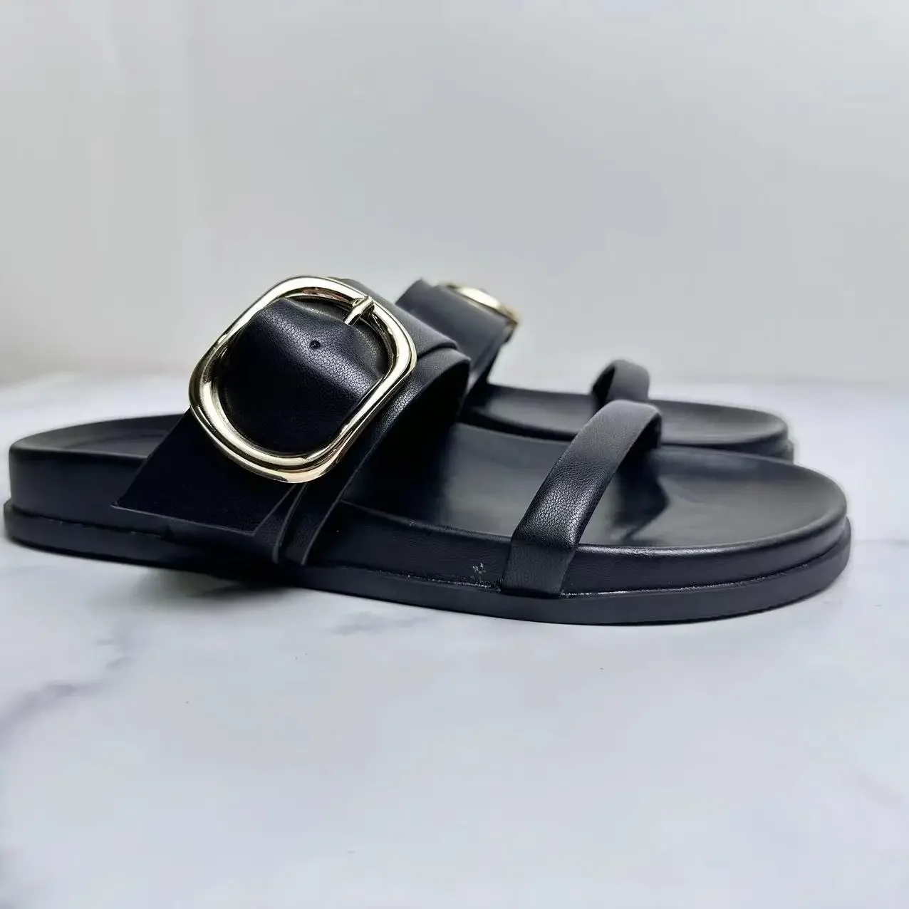 DMZA 2024 новые женские туфли черно-белые украшения с пряжкой в стиле ретро