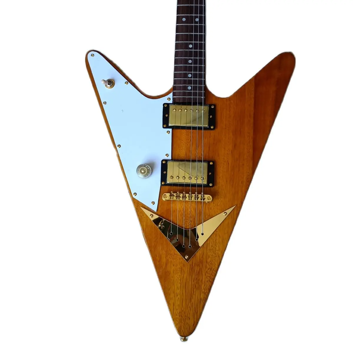 

Hand Made Left handed V Shape Body Electric Guitar Gold humbucker Pickups Gold Hardware
