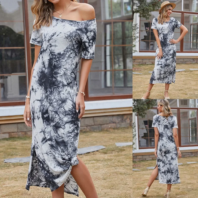 

Women's Mid-Length Off-Shoulder And More Short-Sleeve Hem Irregular Women's Casual Dress Gray