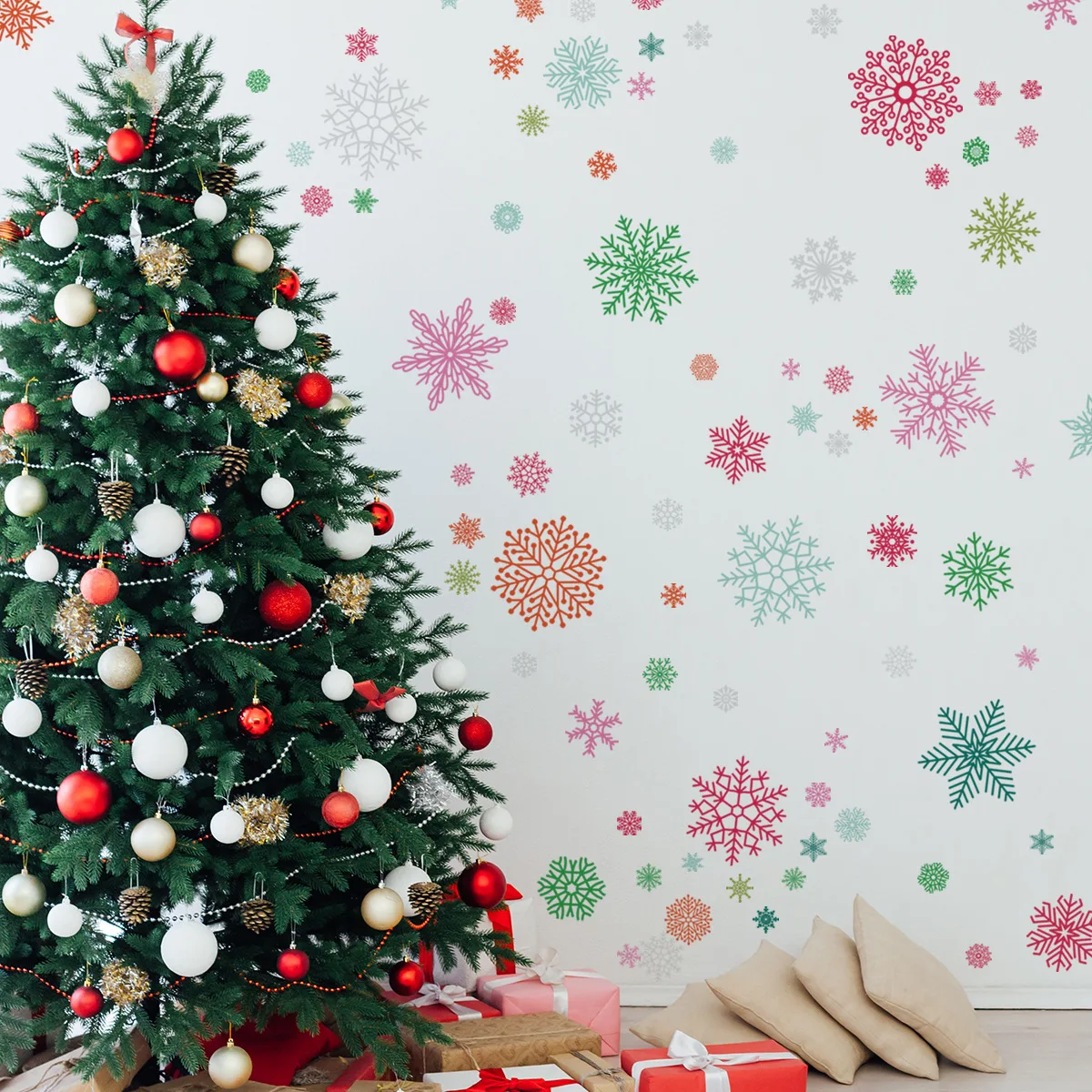 

Рождественские красочные снежинки, настенные наклейки для домашнего декора, роспись, украшение для гостиной, обои для стеклянного окна, новогодние наклейки