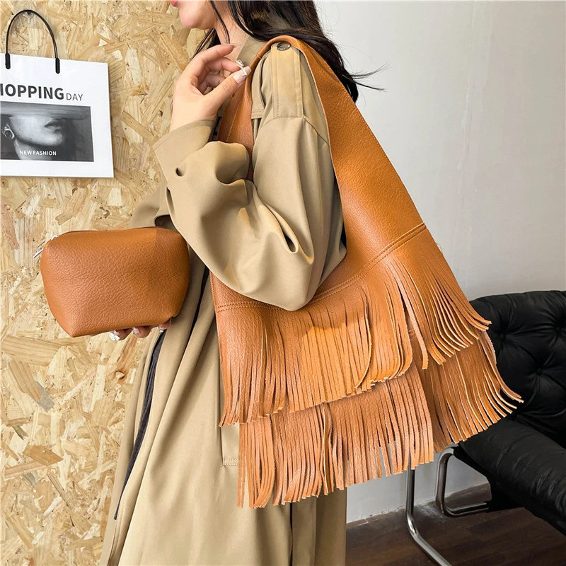 Модная Сумка-мешок с кисточкой женские сумки на плечо для женщин 2024