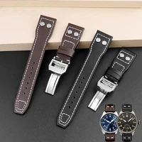 genuine leather rivets watchband for iwc big pilot spitfire brown black cowhide folding buckle watch men strap 21x18mm 22x18mm