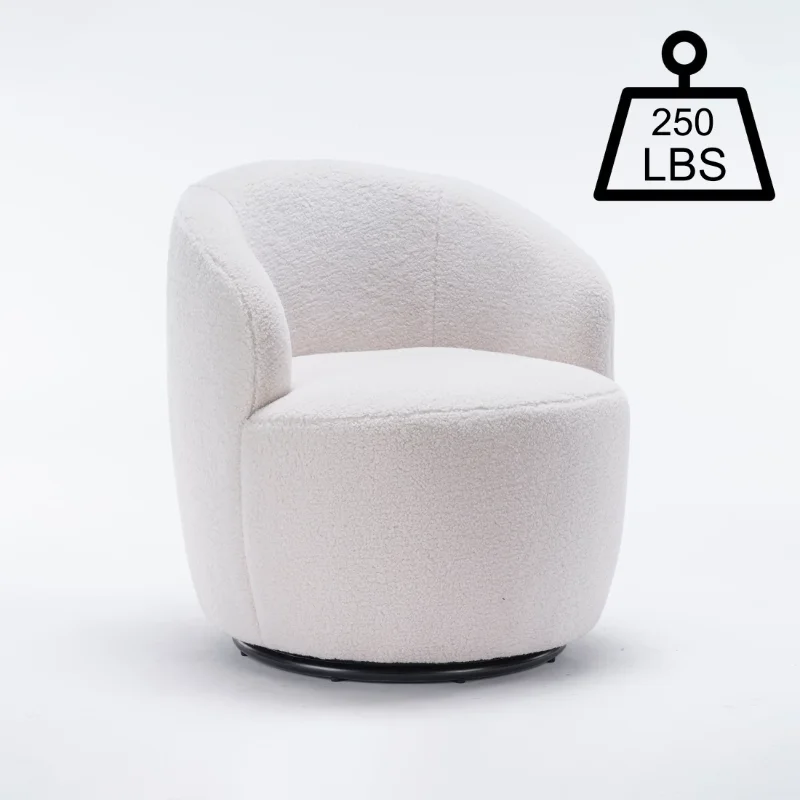 

Swivel Barrel Chair, Teddy Fabric Modern Accent Sofa Chair for Living Room, Ivory White