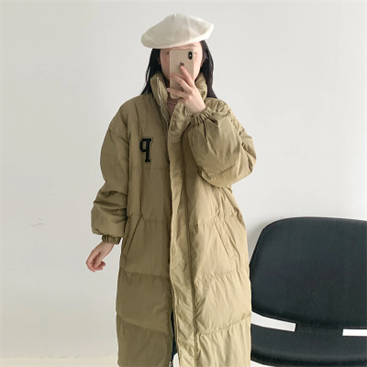 Large Letters Cotton Jacket For Women, Medium Length, 2022 New Korean Cotton Jacket, Loose And Thickened Over Knee Coat