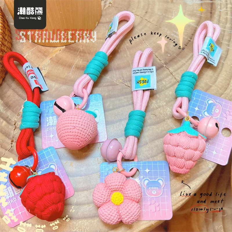 

New Cartoon Fruit Strawberry Pendant Keychain Cute Girly Heart Resin Flower Keychains Fashion Bag Decoration Couple Keyring