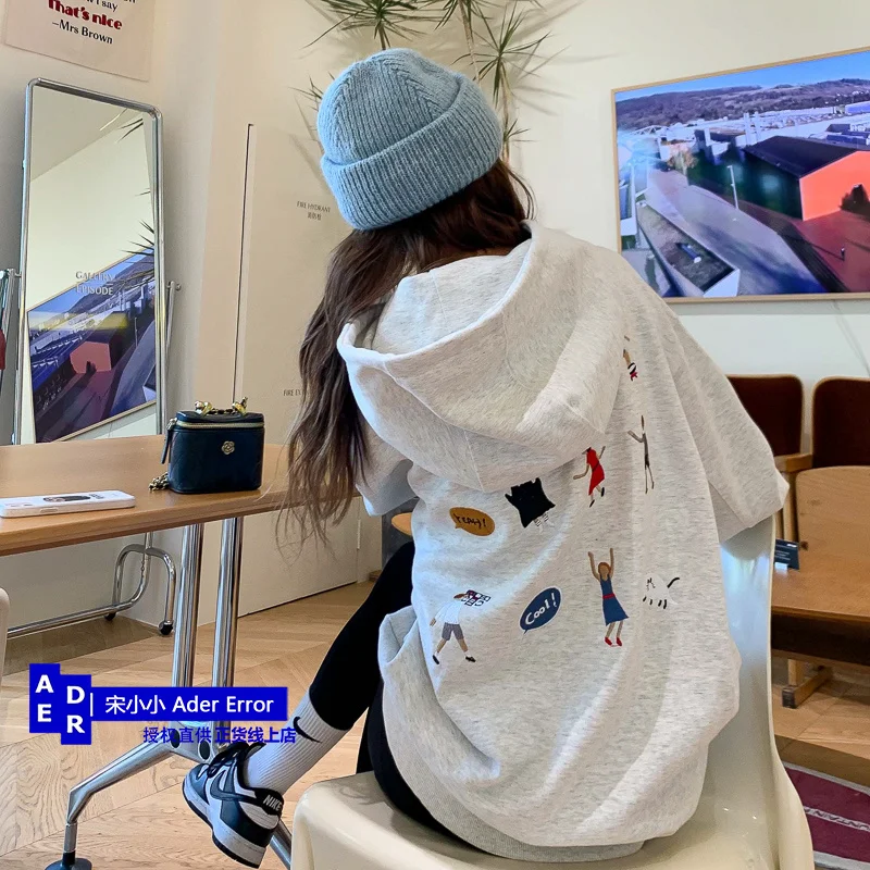 

Korean high quality new hooded Autumn and winter embroidery loose casual couple hoodie sweater coat Unisex top