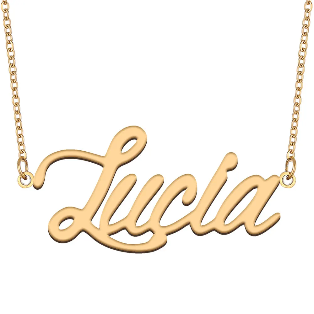 

Женское колье из нержавеющей стали Lucia Name, Золотое кулон-табличка с именем ожерелье с надписью