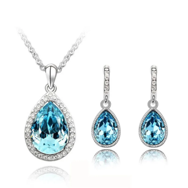 Crystal Tear Water dropshipping fashion necklace earring jewelry set party Lover girl top quality Valentines birthday Gifts date