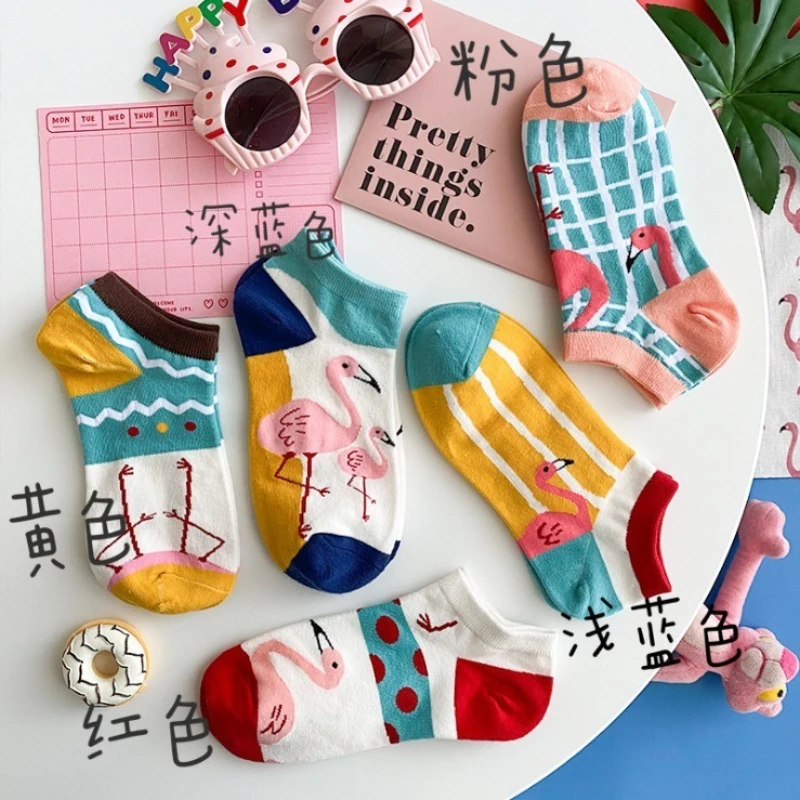 

Ins fashion summer kawaii socks female Korean sweet flamingo invisible crew socks cotton thin breathable lovely low tube socks