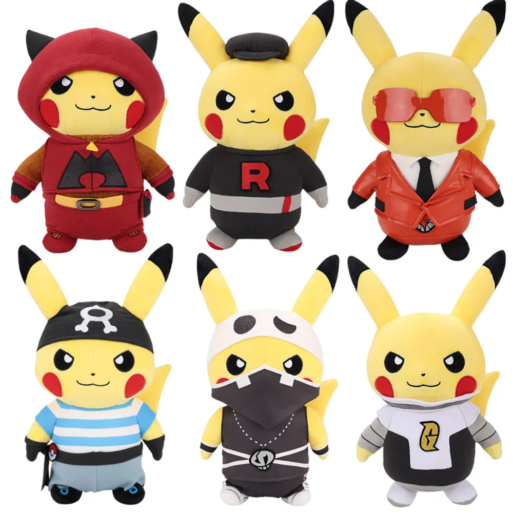 

28cm Original Pikachu Plush Toy Cosplay Team Rocket Galactic Plasma Aqua Flare Skull Magma Pocket Monsters Dolls Stuffed Gift