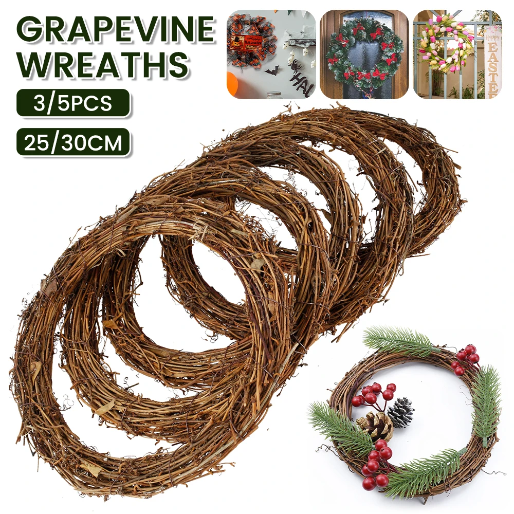 

3/5Pcs Round Natural Rattan Wreath Stem Branch Ring Garland Wedding Birthday Party Decor Supplies Christmas Gift 15//20/25/35cm