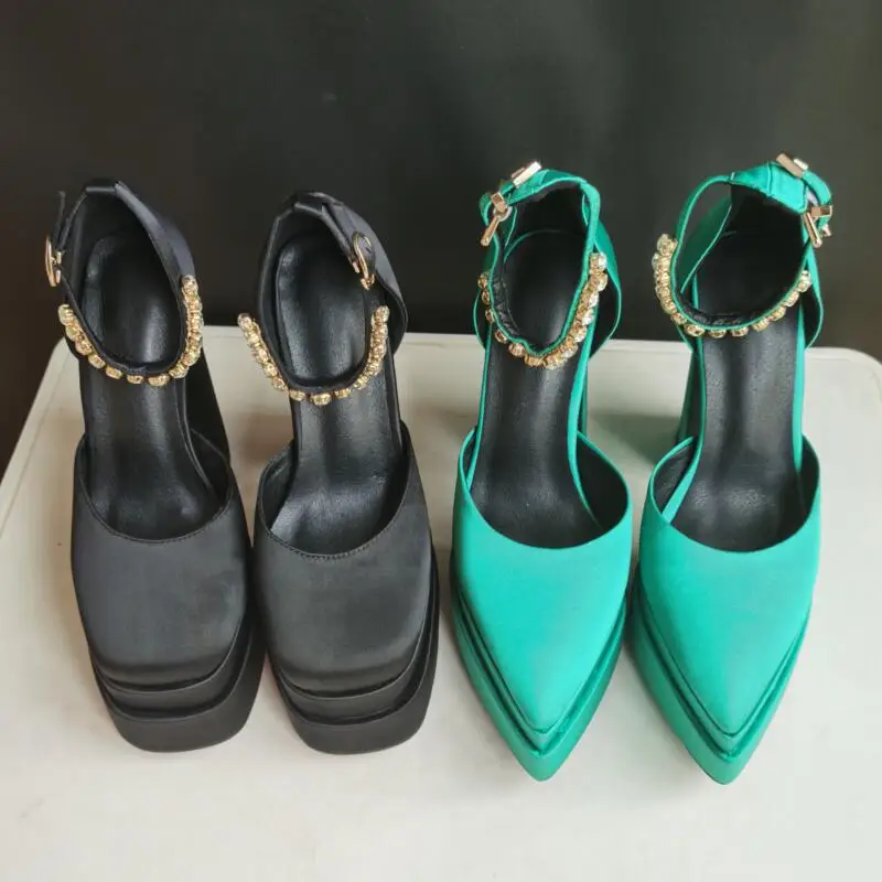 

Sexy Women's Sandals Genuine Leather Pumps Summer New Thick High-Heel Platform Wedding Shoes White Pink Black Red Rose Big Size