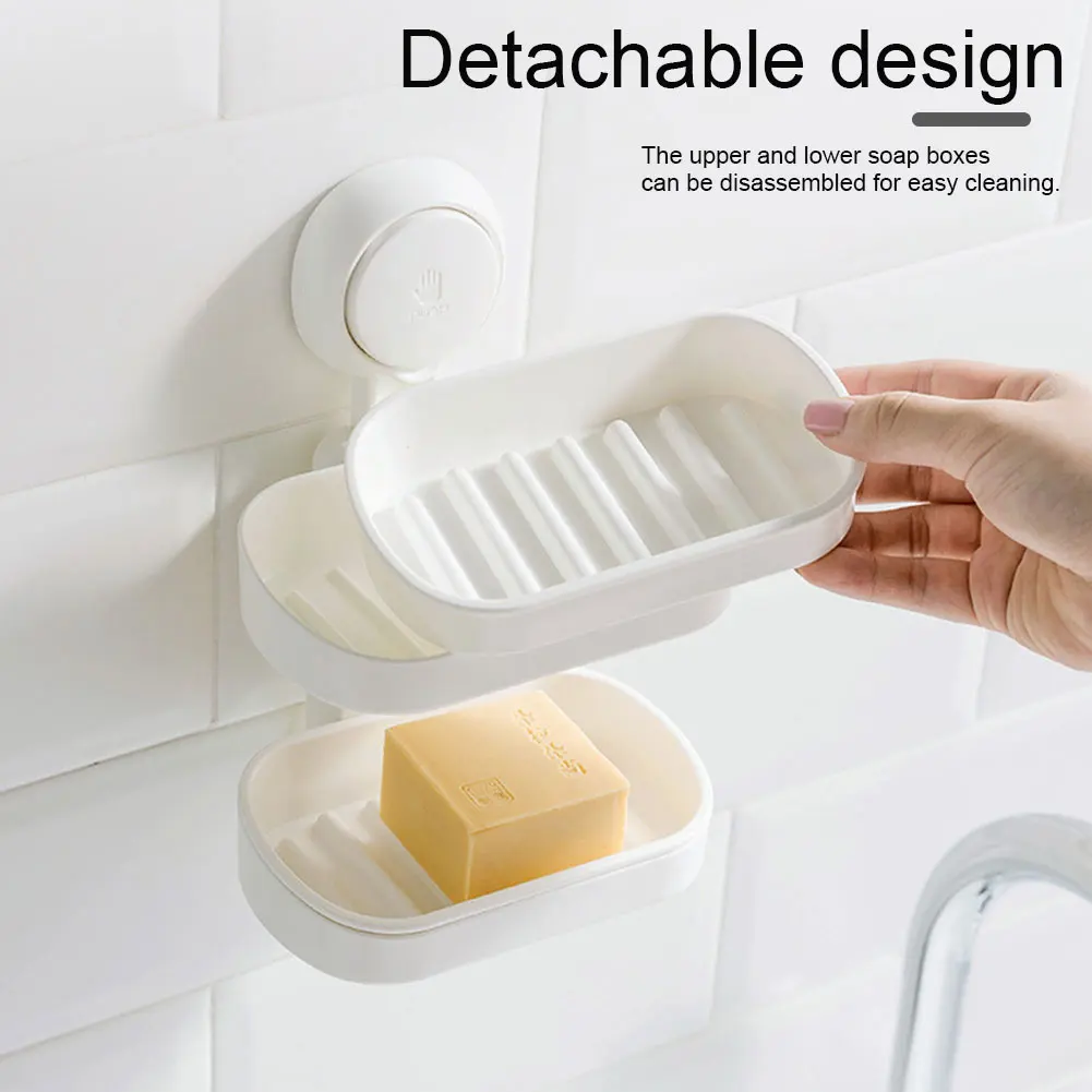 

Suction Cup ABS Heavy Duty Home Hotel No Drilling Kitchen Soap Holder Easy Install Detachable Wall Mounted Removable 2 Tier
