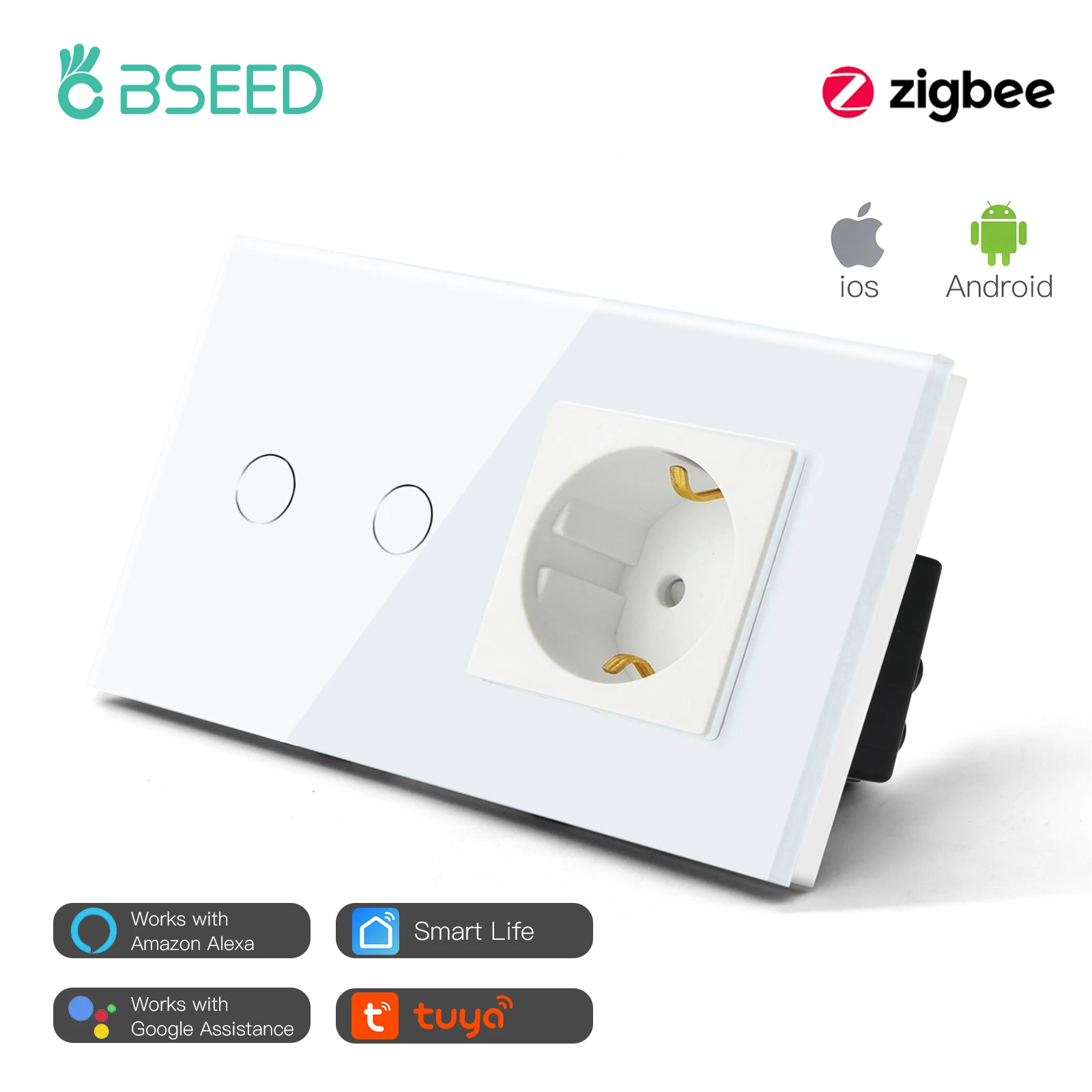 BSEED Умный выключатель Zigbee 1/2/3 Gang с розеткой