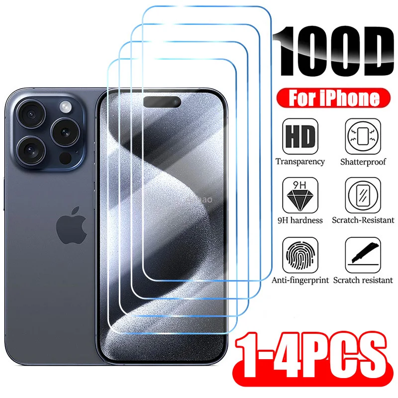 Закаленное стекло для iPhone, Защита экрана для iPhone 11 12 13 14 15 Pro XR X XS Max 15 Pro Max Mini 7 8 Plus SE, 1-4 шт.