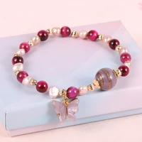 amethyst freshwater pearl rhinestones butterfly pendant bracelet for virgin girls 12mm grass natural stone bead women jewelry