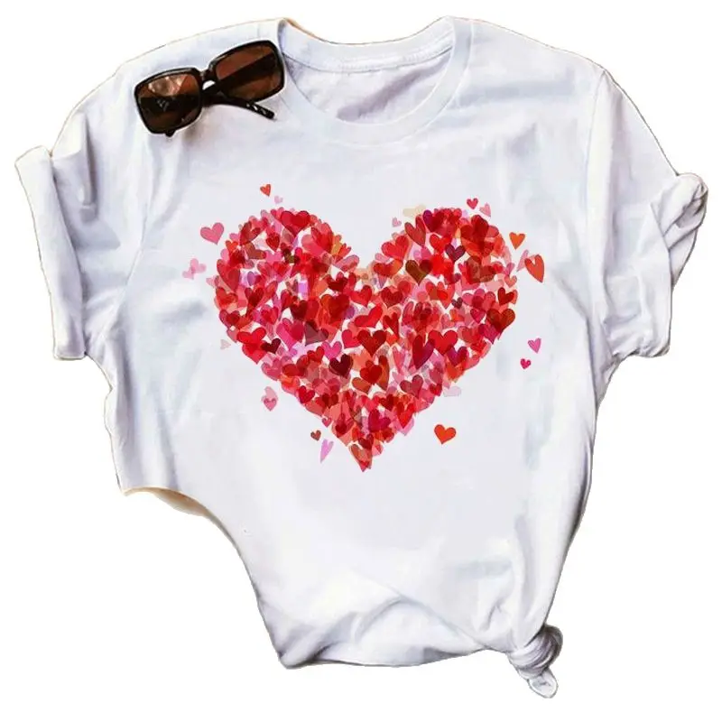 

Women's Summer New Love Floral Print Round Neck Short Sleeve Casual T-shirt Top Oversized T Shirt Harajuku Y2k Top Tops Tee