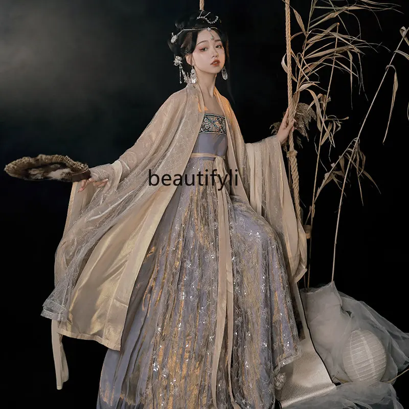 

yj Han Clothing Qi Chest Cheko Skirt Embroidered Woven Gold Chinese Traditional Han Clothing Wide Sleeve Flow Fairy Skirt Summer