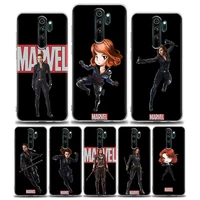 black widow marvel clear phone case for redmi 10c note 11 11s 11t 10 10s 9 9s 8 8t 7 pro 5g 4g plus soft silicone case