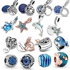 Летний стиль s925 Подвески Серебро Цвет голубые шармы, подходят к оригиналу, соответственные Европейской Пандоре обаятельные браслеты для женщин класса люкс, сделай сам, ювелирное изделие
