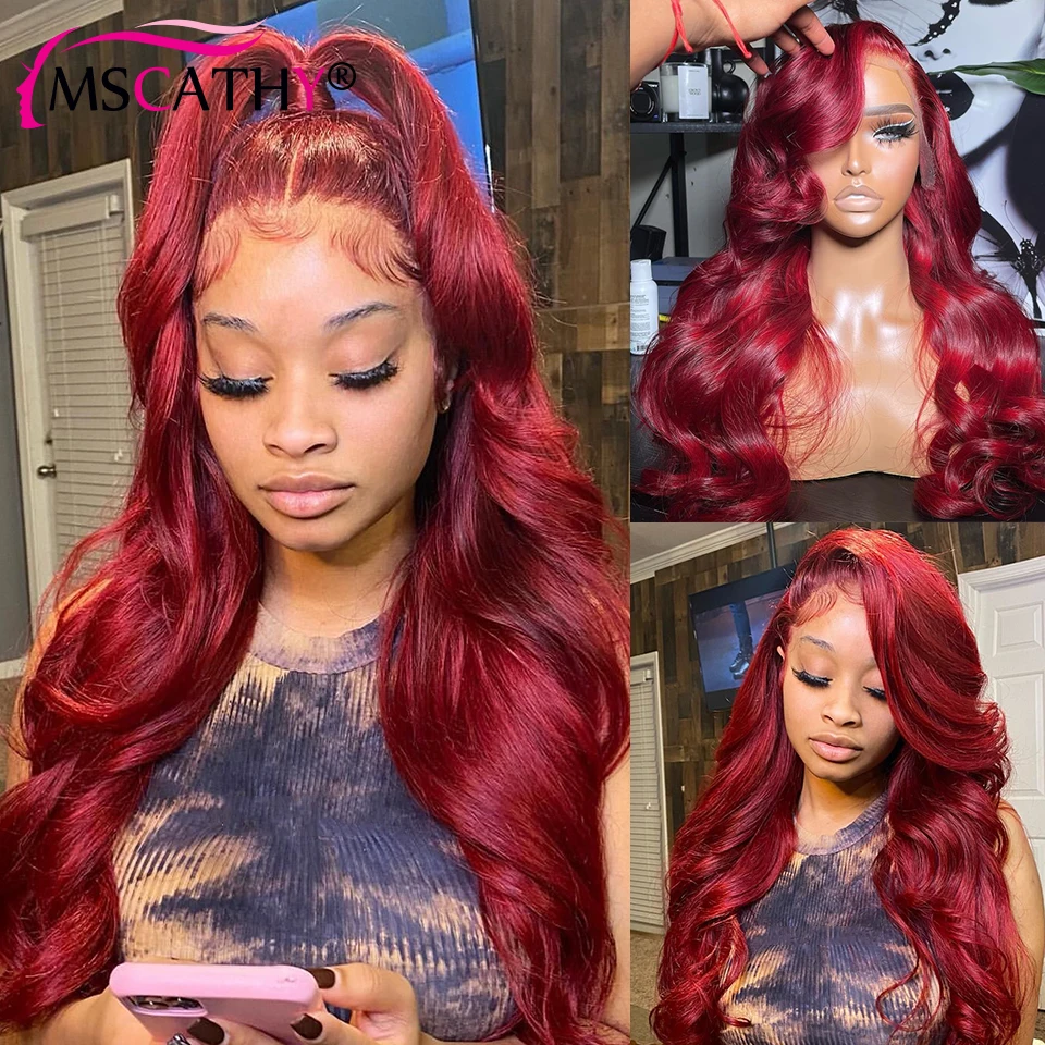 13x6 HD Lace Front Wigs For Women 180% Red Loose Body Wave Brazilian Virgin Human Hair Wig 30 Inch Red Colored Lace Frontal Wig