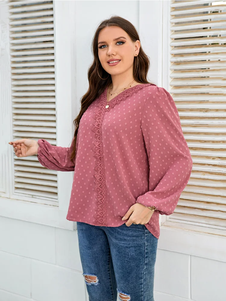 New solid color woven temperament commuter off-the-shoulder long-sleeved chiffon shirt roupa plus size feminino