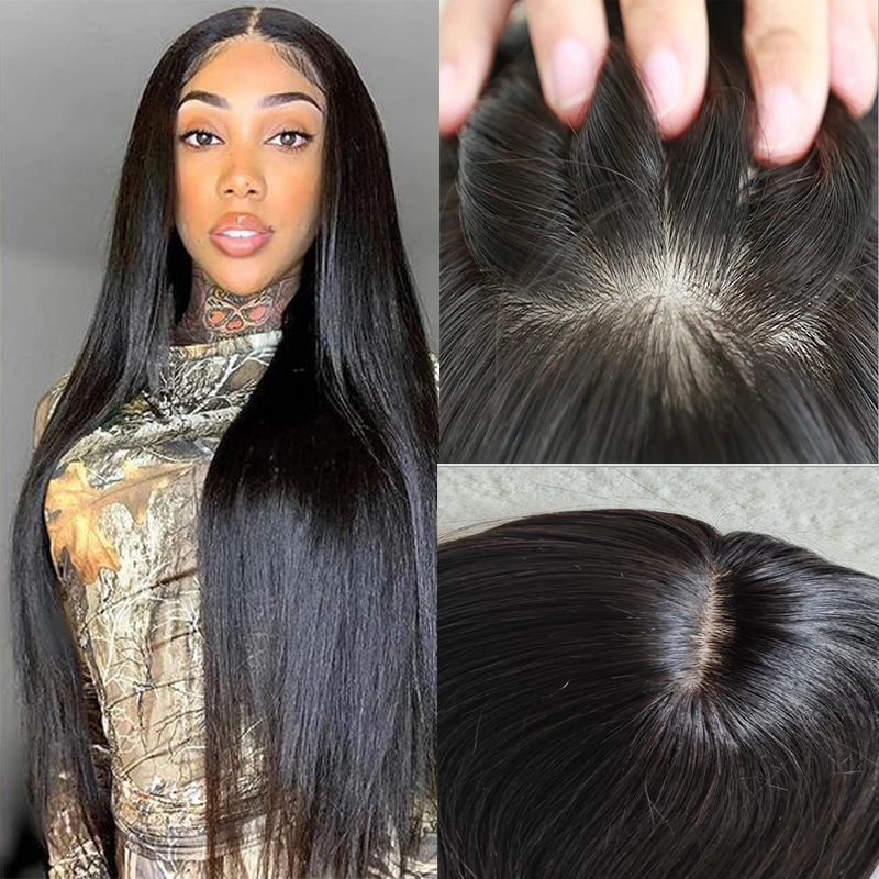 Long Silk Top Straight Wigs Brazilian Remy Natural Hairpiece Silk Base Extensions Human Hair Silk Base Toupee For Women