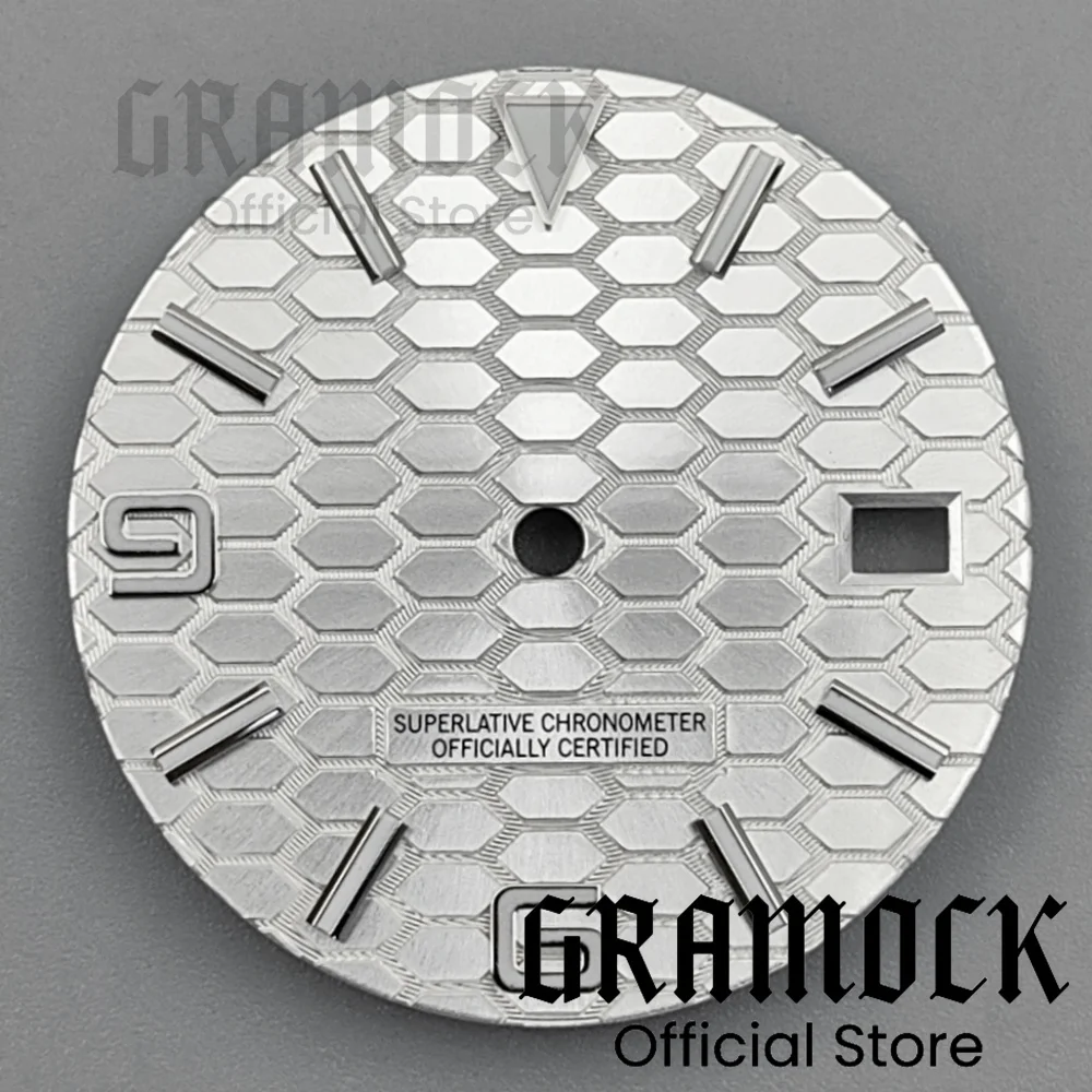 Фото Детали для часов Gramock 29 мм, циферблат земного типа, номерной знак со стрелками, зеленый/BGW9, светящийся, подходит для NH35, NH36, механизм, дата на 3 часа №2