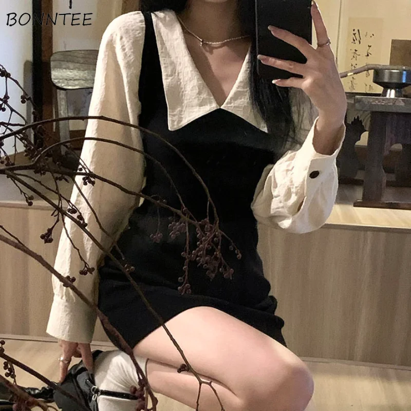 

Long Sleeve Dress Women Mini Sexy Bodycon Slim Office Lady Trendy New Arrival Elegant Female Korean Style Students Chic Harajuku