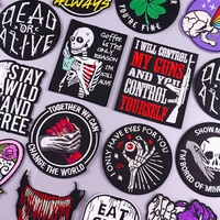drinking coffee skeleton patches skull finger letter embroidery patch for clothing thermoadhesive patches on clothes punk patch