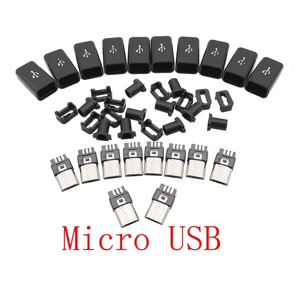 

10 шт. Micro USB 5Pin сварочный Тип штекер 6 мм разъемы зарядное устройство 5P пайка DIY USB хвостовой зарядный разъем 4 в 1 черный