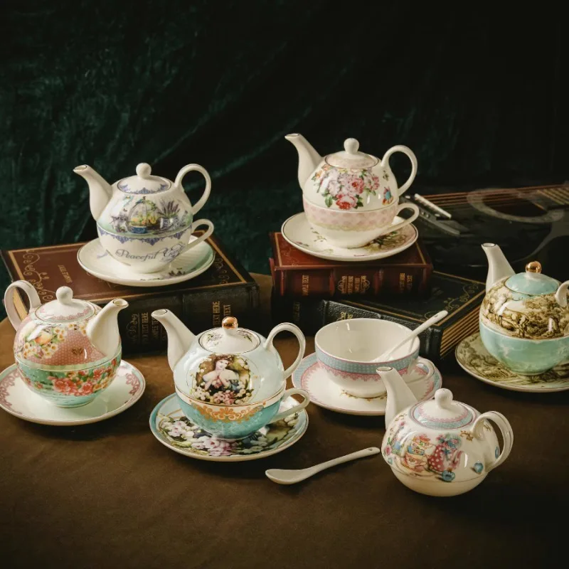

European Style Retro Bone Porcelain Cup Pot Integrated Tea Set Coffee Cup Exquisite Afternoon Tea Cup Teapot Set Tableware