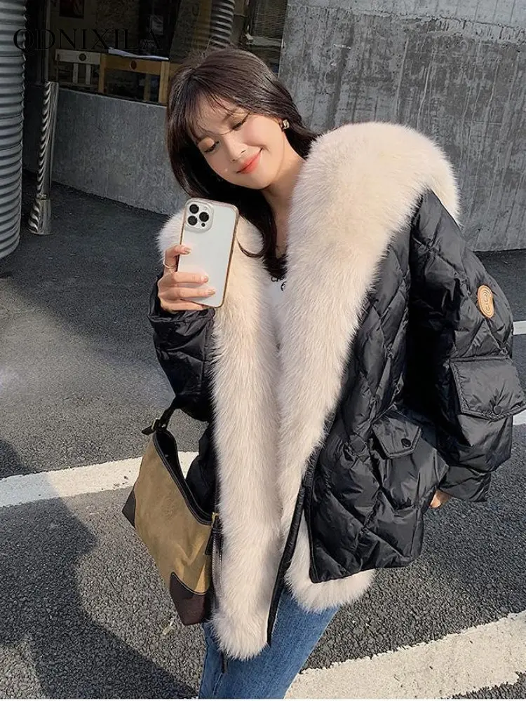Down Jacket Women White Duck Down Large Fur Collar Detachable and Thickened Women's Winter Jacket New Korean Fashion Down Coat
