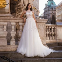 elegant o neck a line 2022 wedding dresses for women lace appliques bridal gown illusion backless bridal dresses robe de mari%c3%a9e