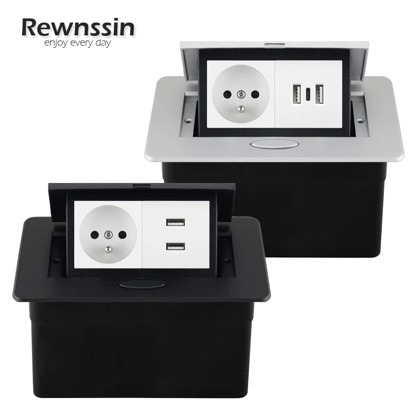 

French Desktop Pop Up Power Socket With USB,Socket in the Countertop Pop-up 110-250V Poland Aluminum Alloy Box Outlet