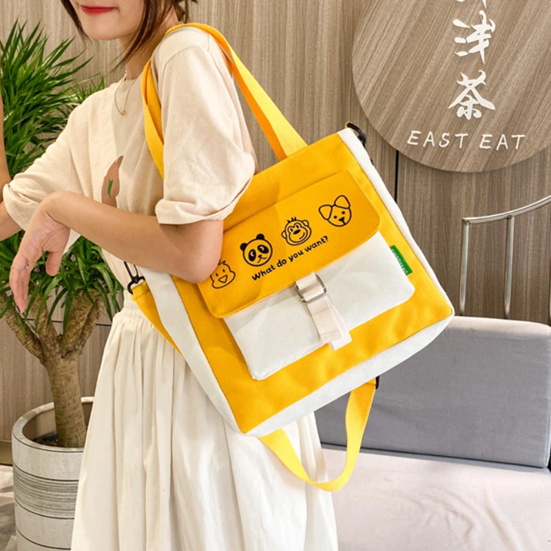 Girl Boy New Korean Style Bag Female Color Contrast Lovely Large Capacity Canvas Bags Student Printed Diagonal Bag