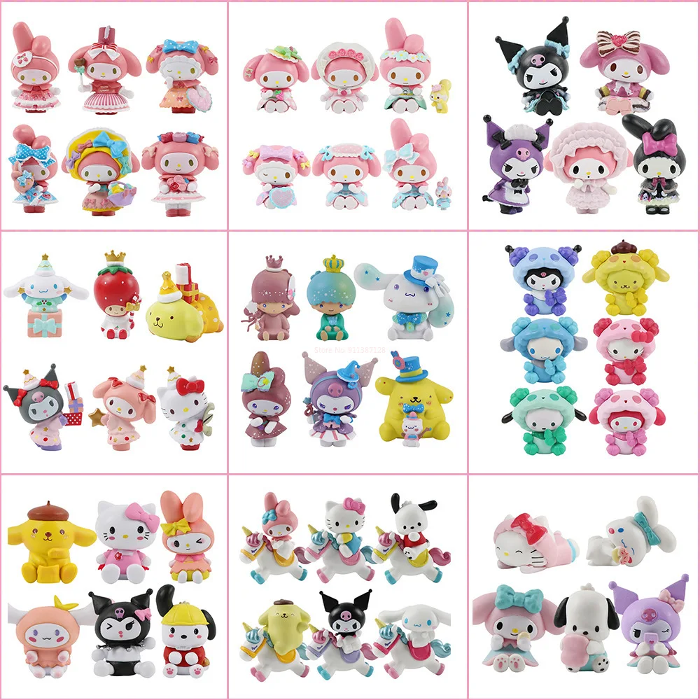 

Sanrio Набор фигурок Hello Kitty Kuromi мультфильм моя мелодия Мини Kawaii Pom пурин ПВХ аниме куклы модель для украшения торта подарок